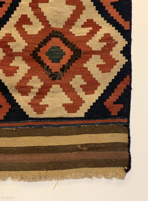 3’10” X 3’0” 19th Century Antique Caucasian Kilim Fragment