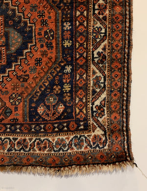 3’11” X 5’0” 20th Century Inscribed Persian Khamseh Rug