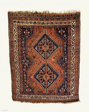 3’11” X 5’0” 20th Century Inscribed Persian Khamseh Rug