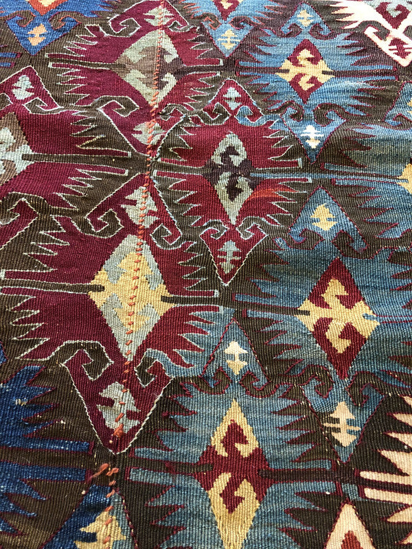 13'7" X 5'1" Antique 19th Century Anatolian Kilim