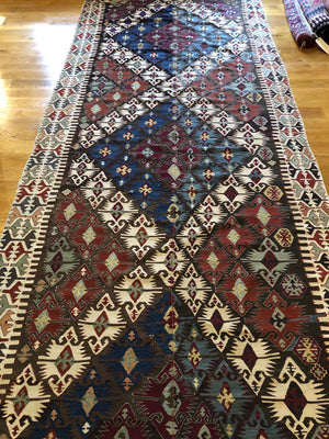 13'7" X 5'1" Antique 19th Century Anatolian Kilim