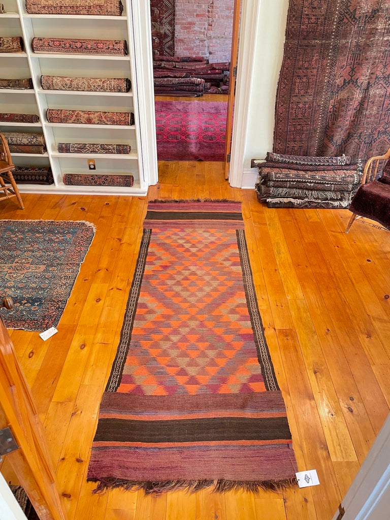 3'2" X 9'1" Antique Afghan Maimana Kilim