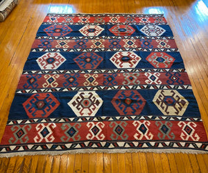 9'2" X 6'8" Antique Caucasian Kilim