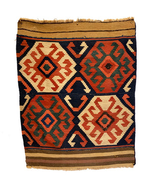 3'0" X 3'10" Antique Caucasian Kilim Small Rug