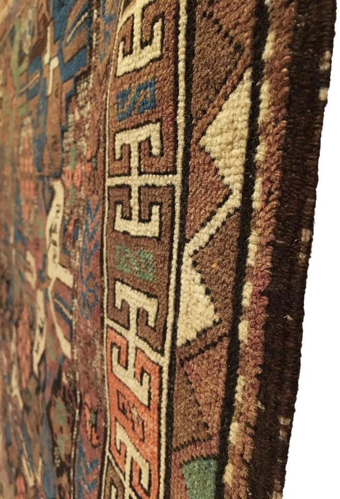 3'4" X 4'3" Antique Distressed Caucasian Kuba Rug