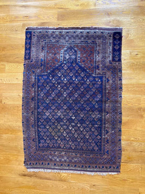 4’10 X 3’2” Antique Dokhtar-e-Ghazi Afghanistan Prayer Rug