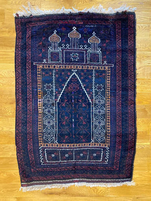 4'6" X 3'3" Antique Koudani Baluch Prayer Rug