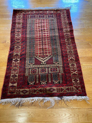 4’3” X 2’10” Antique Koudani Camel Wool Tribal Herat Afghanistan Prayer Rug