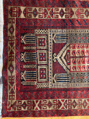 4’3” X 2’10” Antique Koudani Camel Wool Tribal Herat Afghanistan Prayer Rug