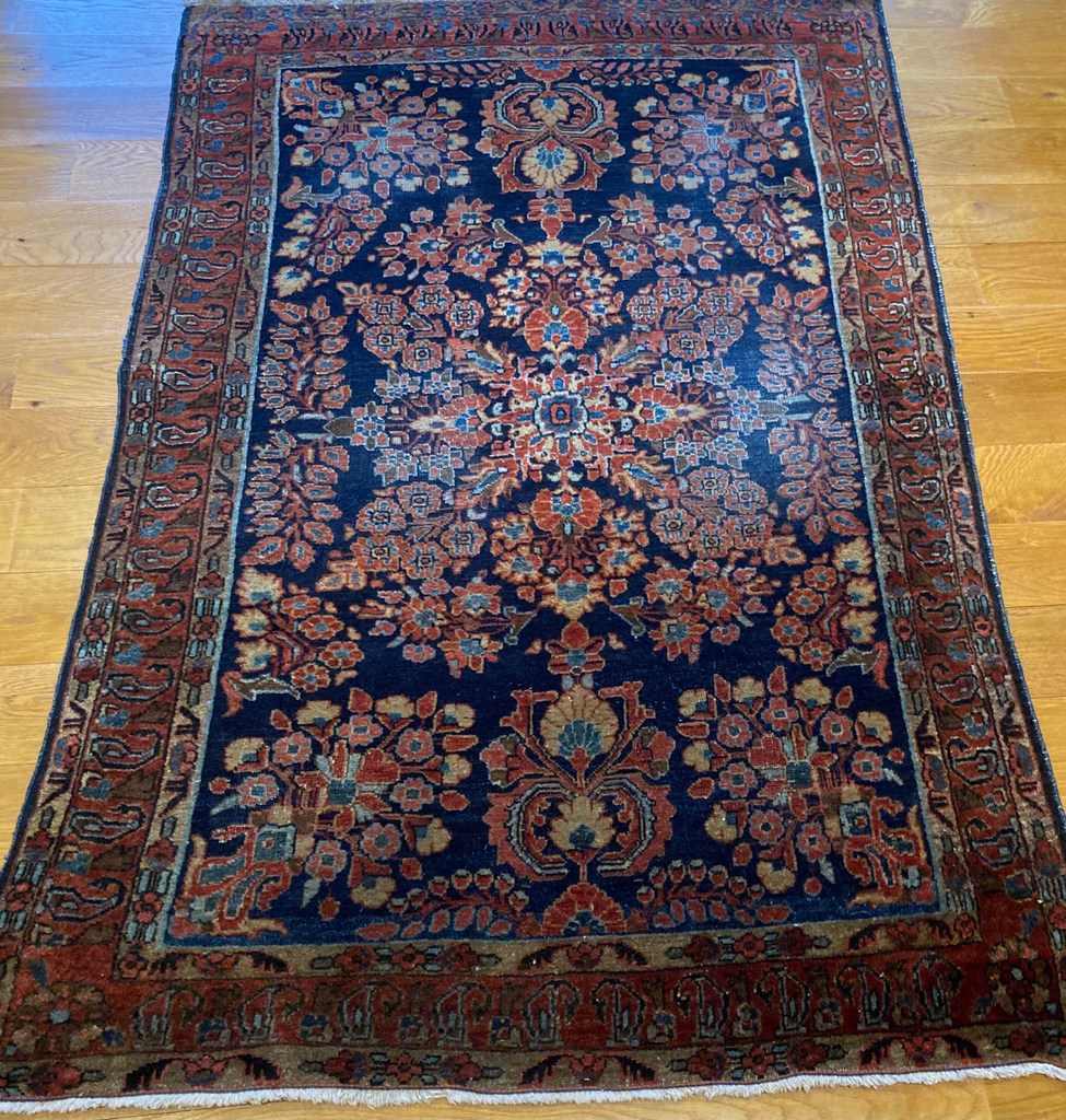 5' X 3'5" Antique Mahajiran Persian Sarouk Rug