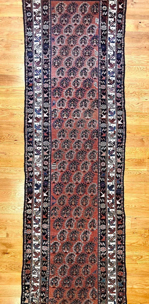 10'5" X 3'2" Antique Persian Veramin Boteh Runner Rug