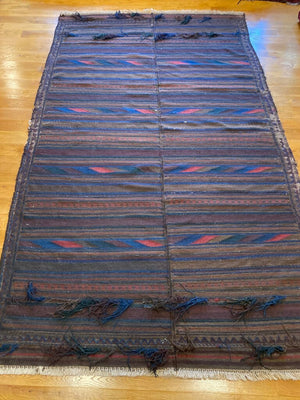  9'7" x 5'6" Antique Rare Black Baluch Afghanistan Iran Kilim, Wall Kilim, Runner, Living Room Kilim [012]