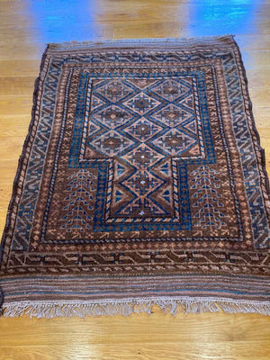 3'11" X 3'1" Antique Taimani Afghanistan Aksu Prayer Rug