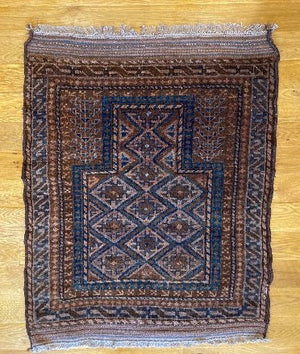 3'11" X 3'1" Antique Taimani Afghanistan Aksu Prayer Rug