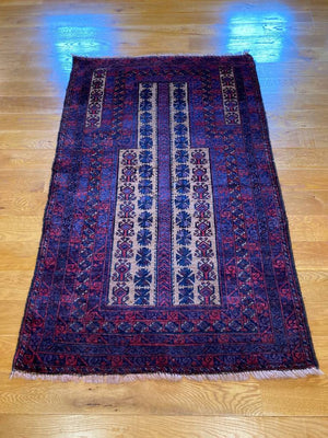 4‘9“ X 3’ Kejebe Baluch Camel Wool Prayer Rug