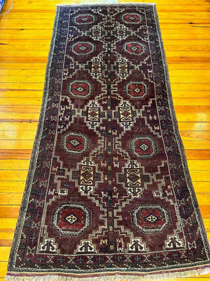 6' 8" X 36" Purple Ground Salor Khani Baluch Long Rug