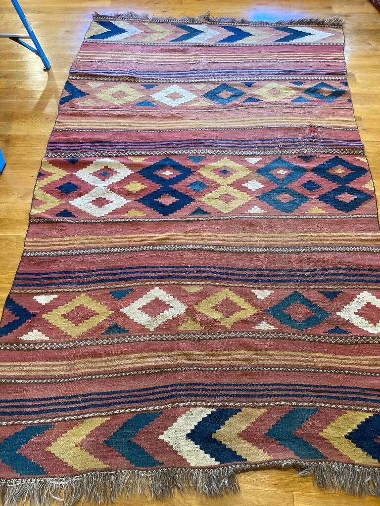 9'10" x 5'10" Rare Antique Maimana Northern Afghanistan Chevron Diamond Vegetable Dye Kilim 