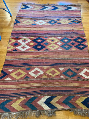 9'10" x 5'10" Rare Antique Maimana Northern Afghanistan Chevron Diamond Vegetable Dye Kilim 