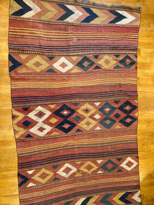 9'10" x 5'10" Rare Antique Maimana Northern Afghanistan Chevron Diamond Vegetable Dye Kilim 