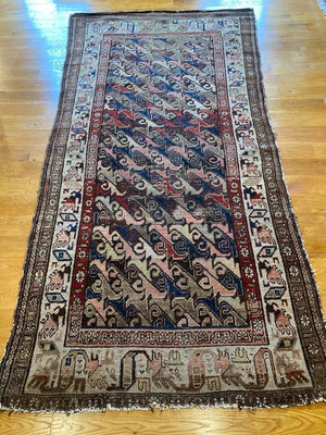 8' X 3'10" Rare Antique Veramin Dragon Long Rug