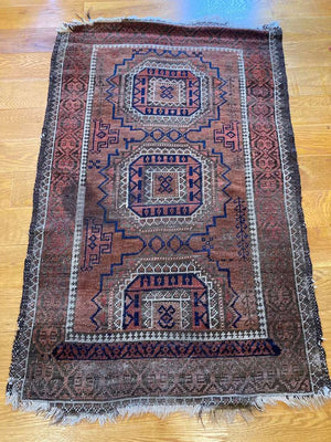 3'8" x 2'5" Rare Small Baluch Salor Prayer Rug