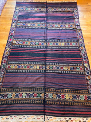 10'1" X 5'10" Vintage Black Tent Baluch Kilim