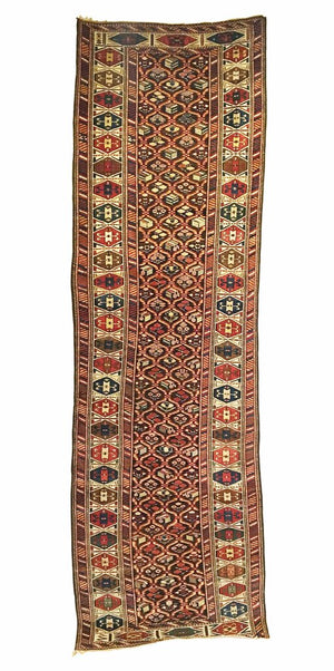 3'4" X 10'5" Antique Caucasian Dagestan Runner