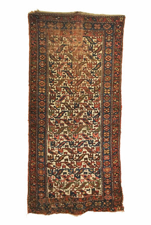 3'11" X 8'5" Antique Kurdish Long Rug