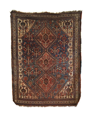 4'2" X 5'7" Antique Distressed Persian Qashqai Rug