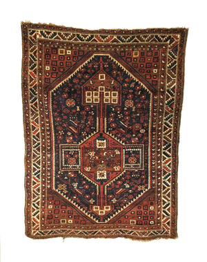 3'9" X 5' Antique Persian Khamseh Tribal Bird Rug